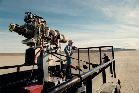 Colleague Rodger Pardee eyeing the thruster of a Titan jet engine for “Men In Black.”